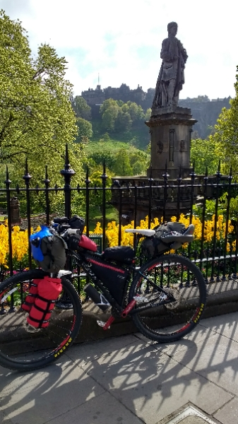 Bike at Edinburgh looking up towards the Castle